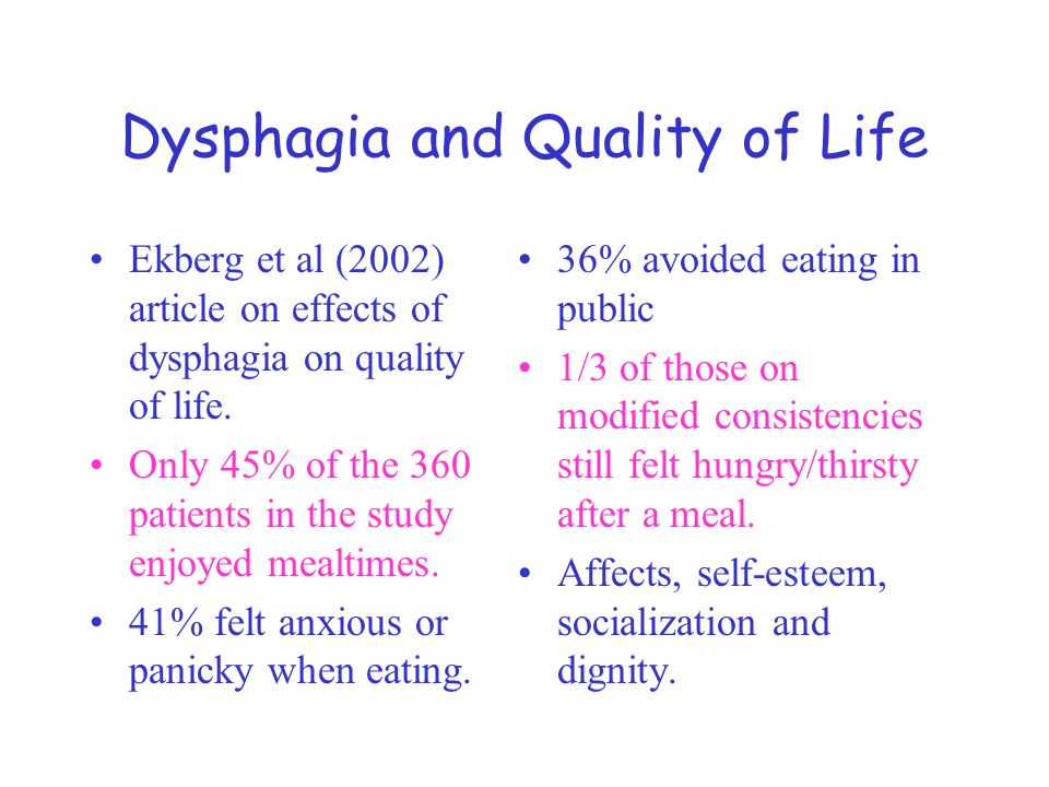Dysphagia and Quality of Life Ekberg et al (2002) article on effects of dysphagia on quality of life.