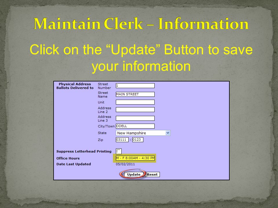 Click on the Update Button to save your information