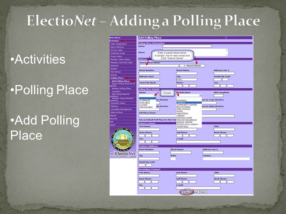 Activities Polling Place Add Polling Place
