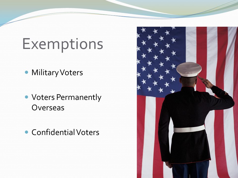 Exemptions Military Voters Voters Permanently Overseas Confidential Voters
