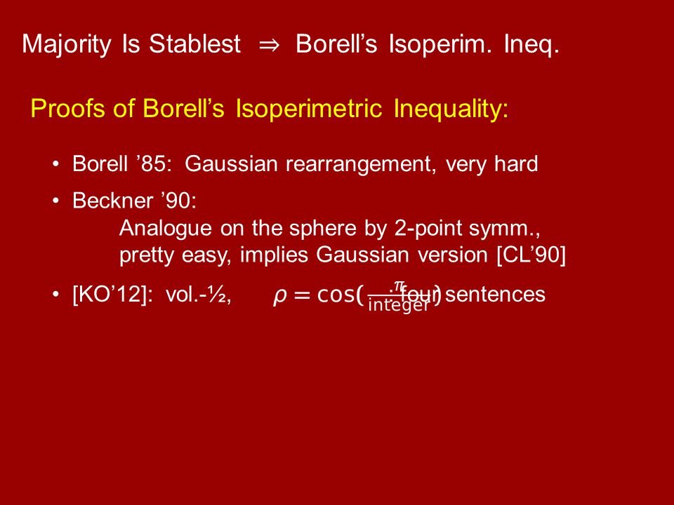 ∴ Majority Is Stablest ⇒ Borell’s Isoperim. Ineq.