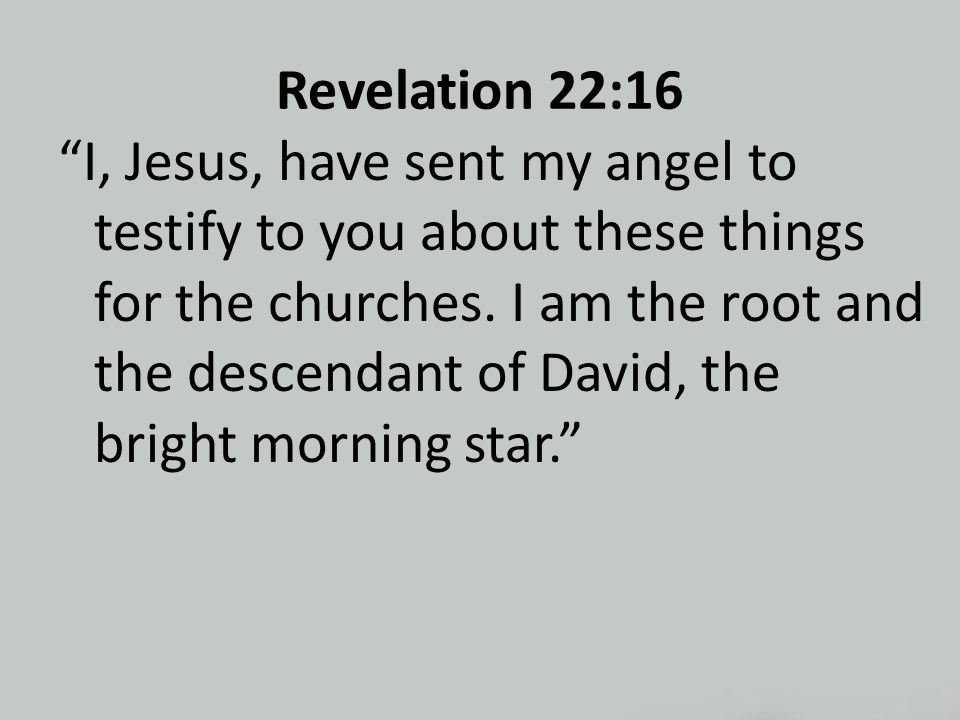 Revelation 22:16 I, Jesus, have sent my angel to testify to you about these things for the churches.