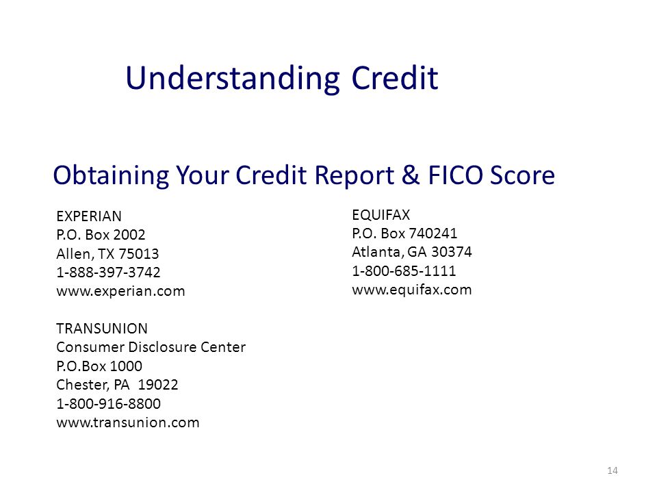 14 Understanding Credit EXPERIAN P.O.