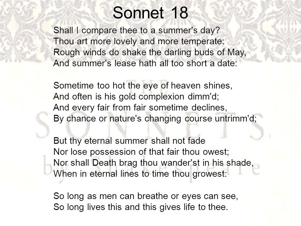 Sonnet 18 Shall I compare thee to a summer s day.