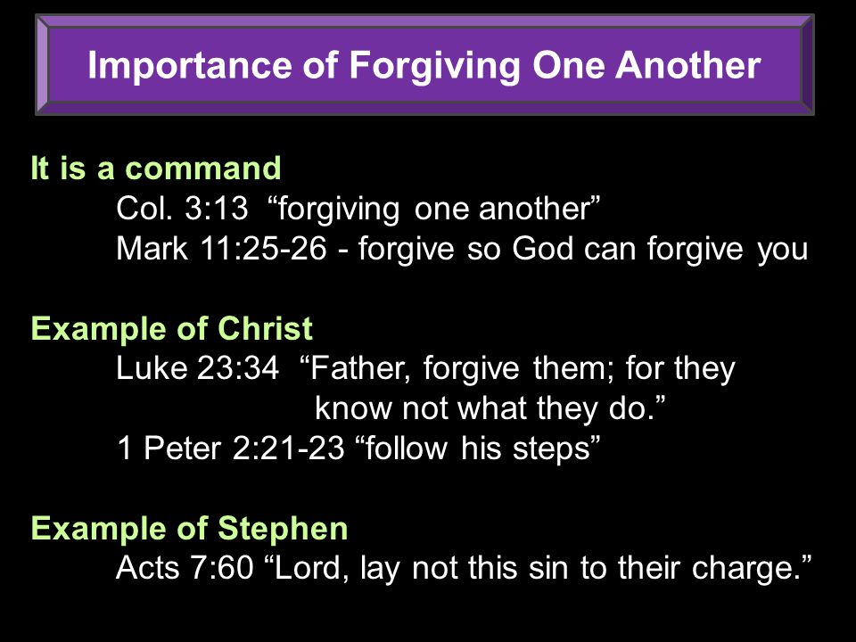 Importance of Forgiving One Another It is a command Col.