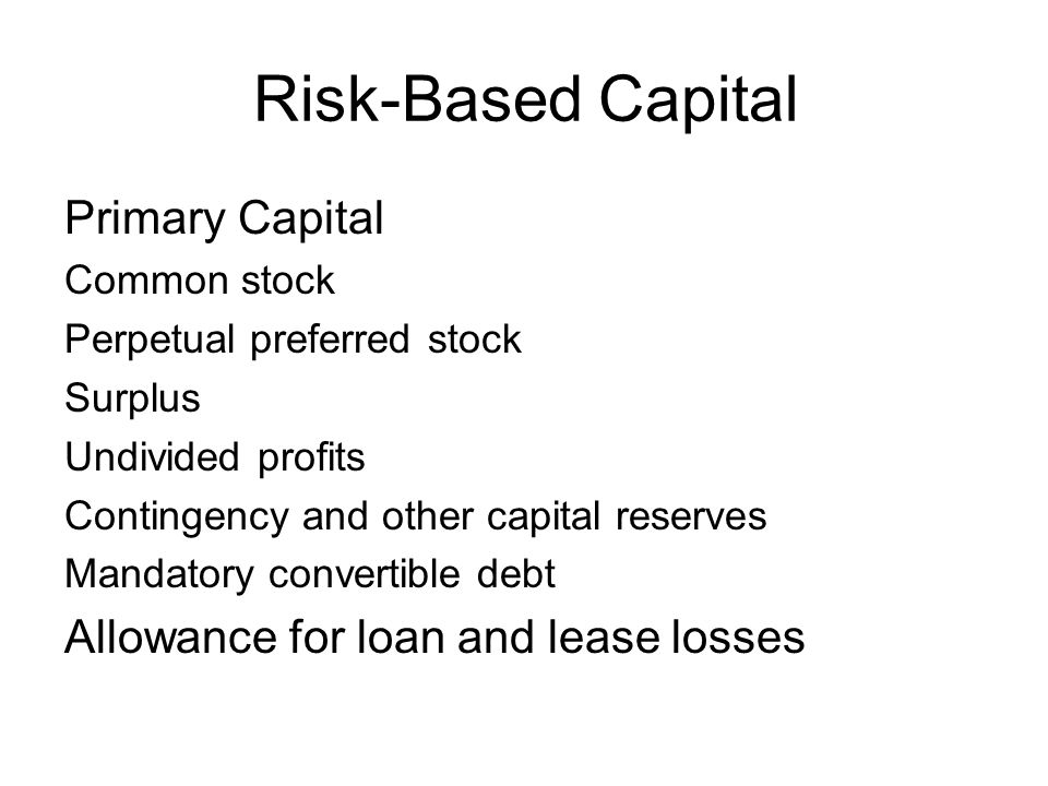 Risk-Based Capital Primary Capital Common stock Perpetual preferred stock Surplus Undivided profits Contingency and other capital reserves Mandatory convertible debt Allowance for loan and lease losses