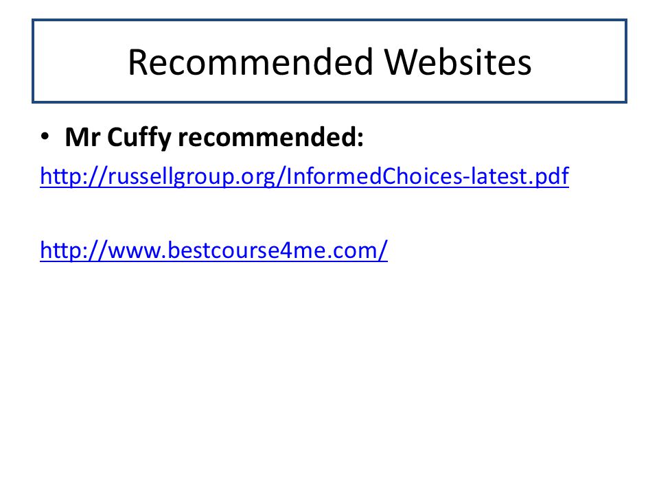 Recommended Websites Mr Cuffy recommended: