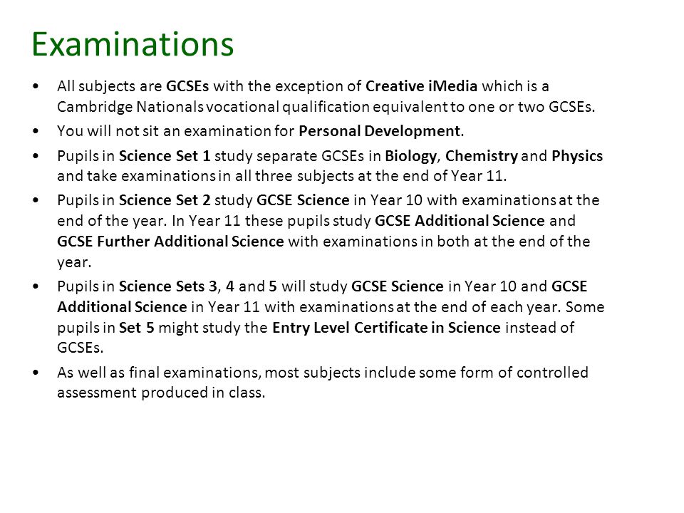 All subjects are GCSEs with the exception of Creative iMedia which is a Cambridge Nationals vocational qualification equivalent to one or two GCSEs.