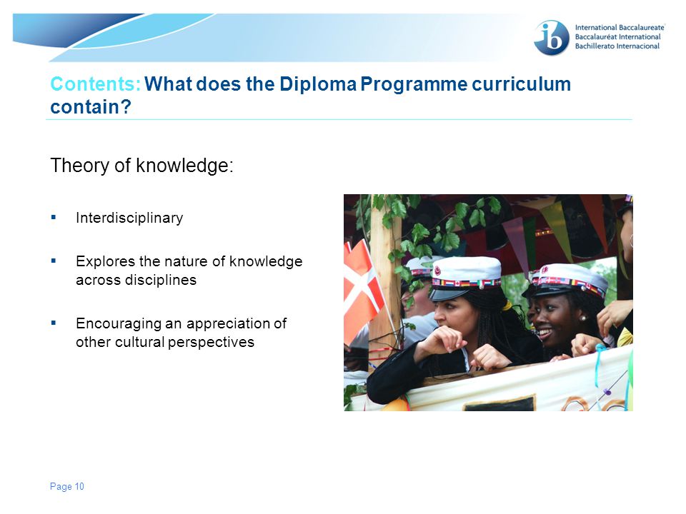 © International Baccalaureate Organization 2007 Contents: What does the Diploma Programme curriculum contain.