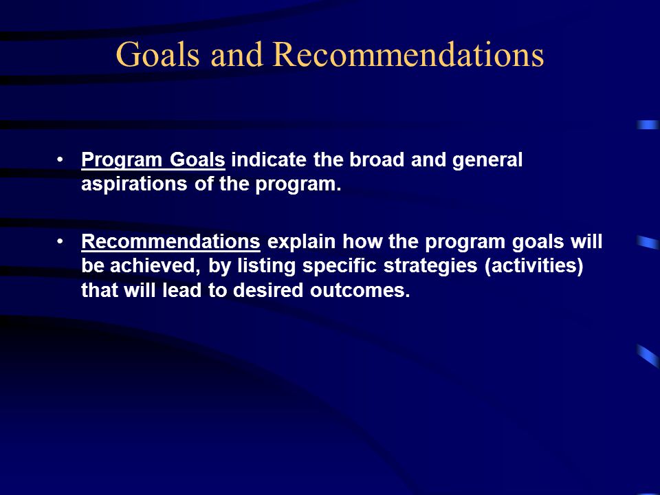 Program Goals indicate the broad and general aspirations of the program.