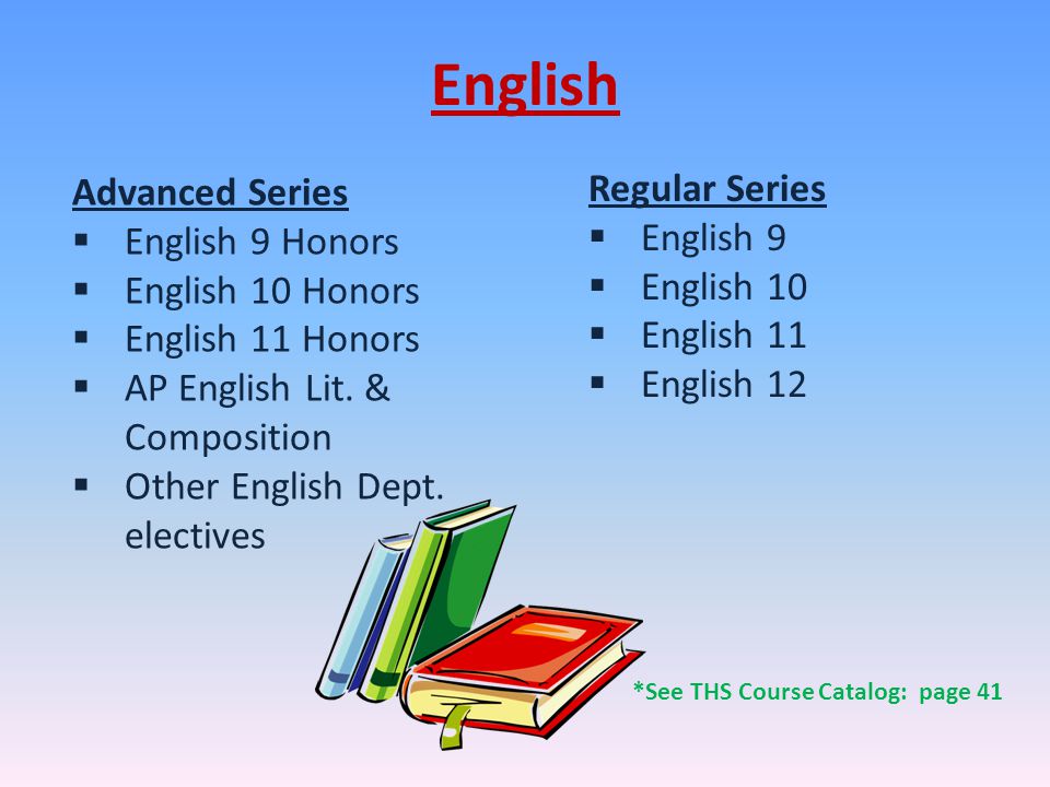 English Advanced Series  English 9 Honors  English 10 Honors  English 11 Honors  AP English Lit.
