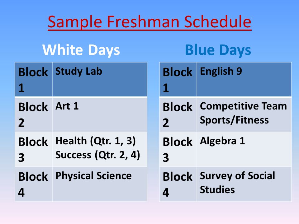 White Days Block 1 Study Lab Block 2 Art 1 Block 3 Health (Qtr.