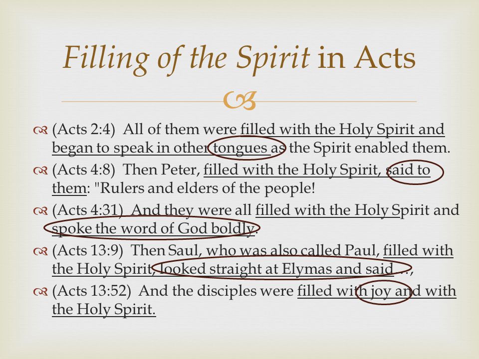   (Acts 2:4) All of them were filled with the Holy Spirit and began to speak in other tongues as the Spirit enabled them.
