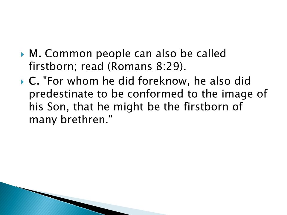  M. Common people can also be called firstborn; read (Romans 8:29).