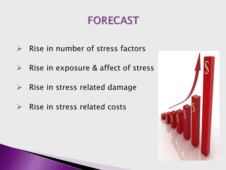  Rise in number of stress factors  Rise in exposure & affect of stress  Rise in stress related damage  Rise in stress related costs