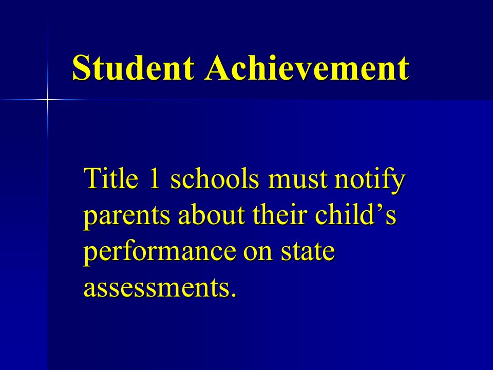 Student Achievement Title 1 schools must notify parents about their child’s performance on state assessments.