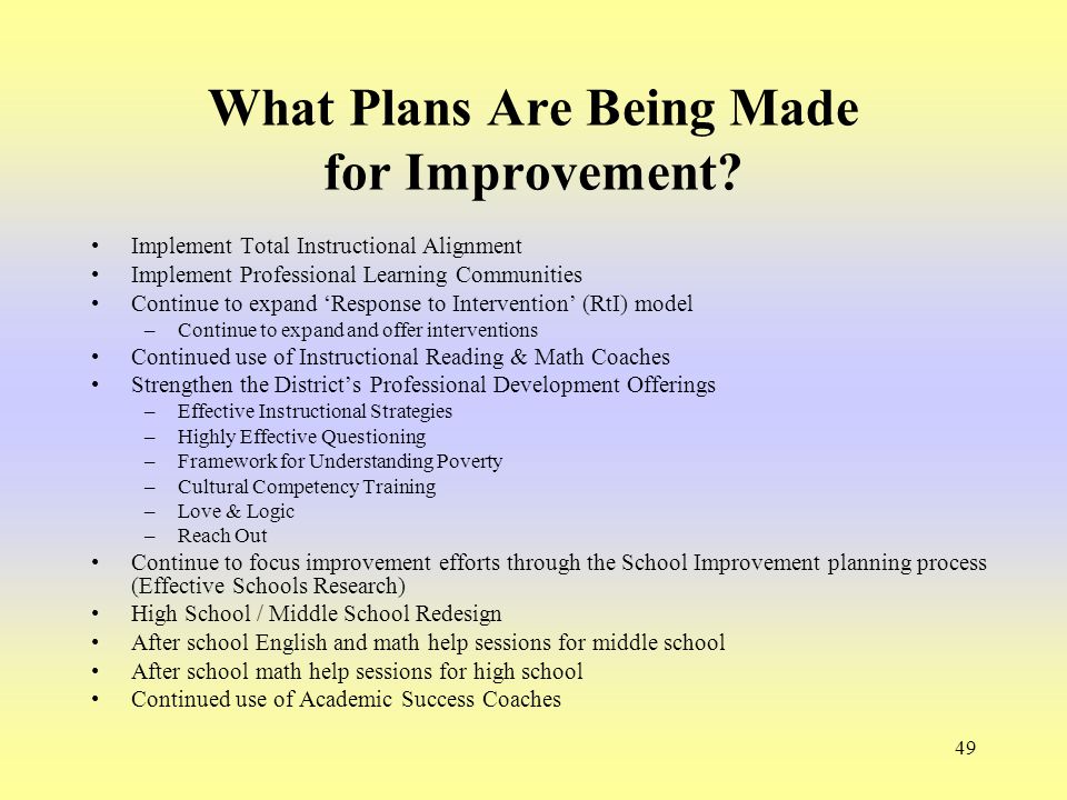 49 What Plans Are Being Made for Improvement.