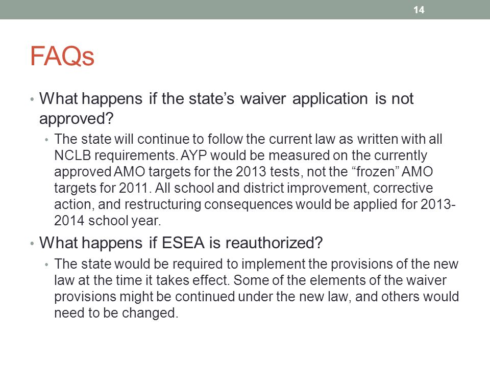 FAQs What happens if the state’s waiver application is not approved.