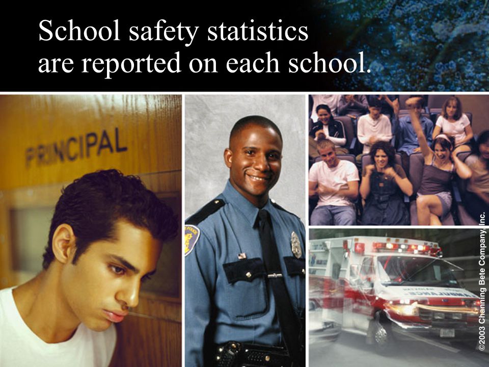 School safety statistics are reported on each school.