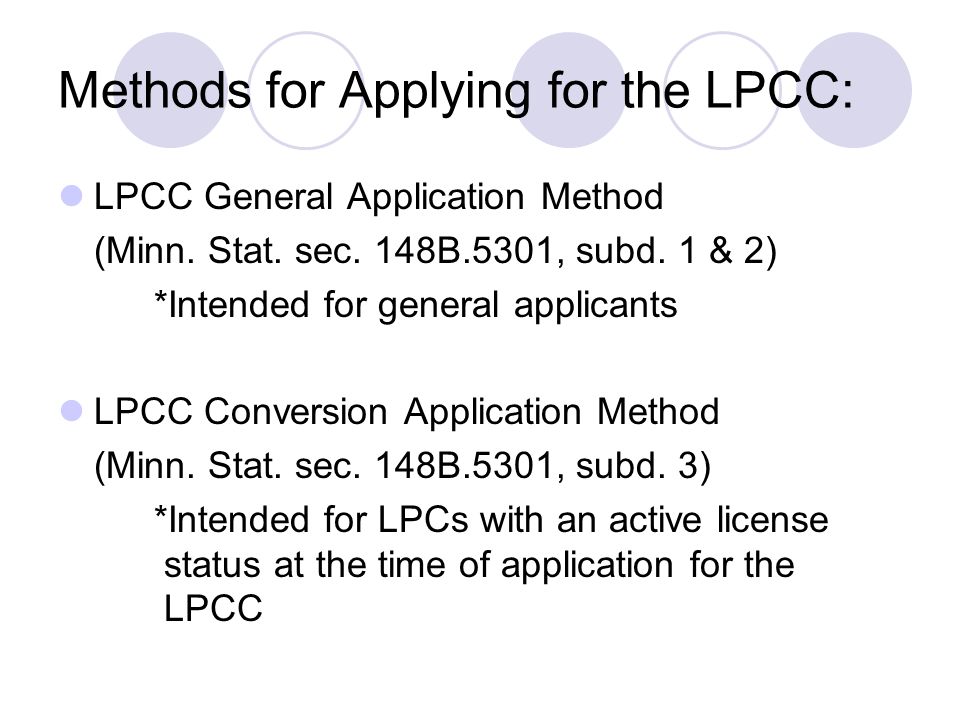 Methods for Applying for the LPCC: LPCC General Application Method (Minn.