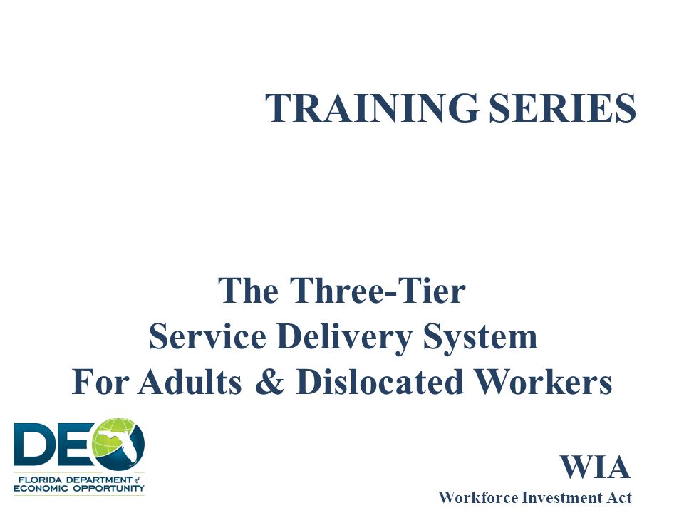 TRAINING SERIES The Three-Tier Service Delivery System For Adults & Dislocated Workers WIA Workforce Investment Act