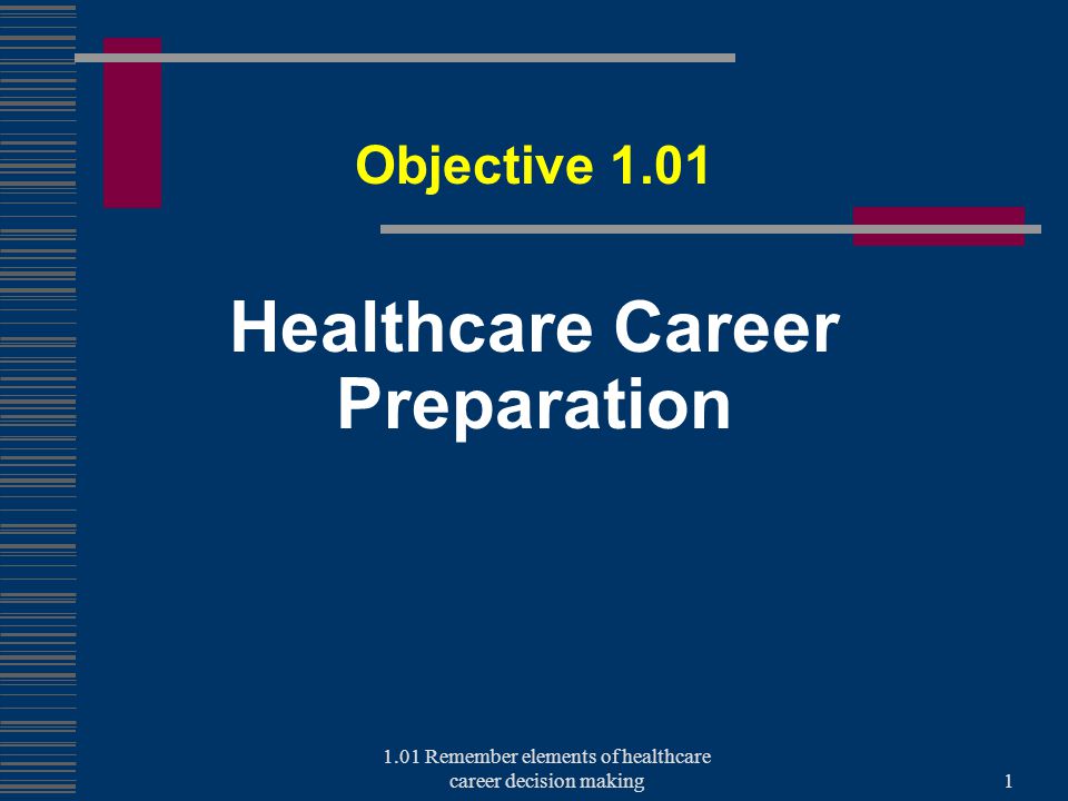 Healthcare Career Preparation Objective Remember elements of healthcare career decision making