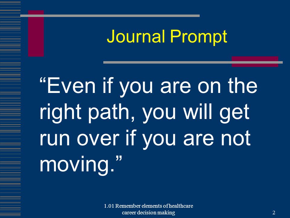 Journal Prompt Even if you are on the right path, you will get run over if you are not moving. 2