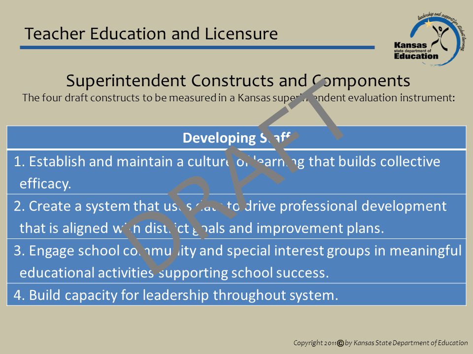Teacher Education and Licensure Developing Staff 1.