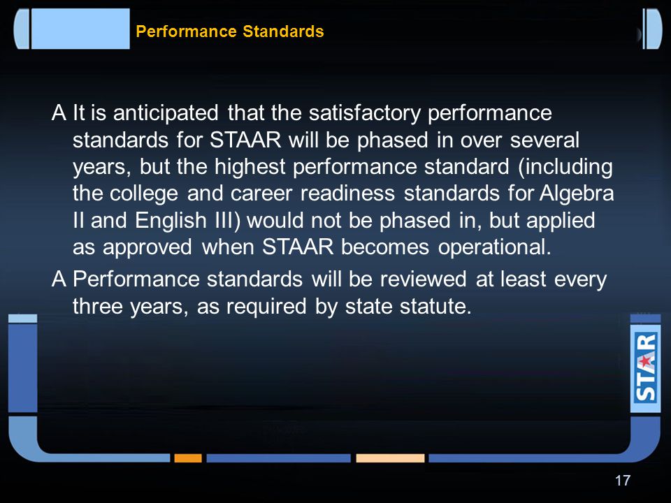 Performance Standards  Performance at the highest cut score will be interpreted differently depending on the assessment.