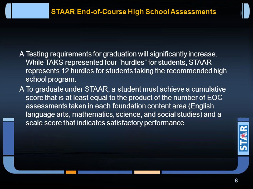  STAAR grades 3-8 assessments will be administered on paper only; STAAR EOC assessments will be offered in both online and paper formats.