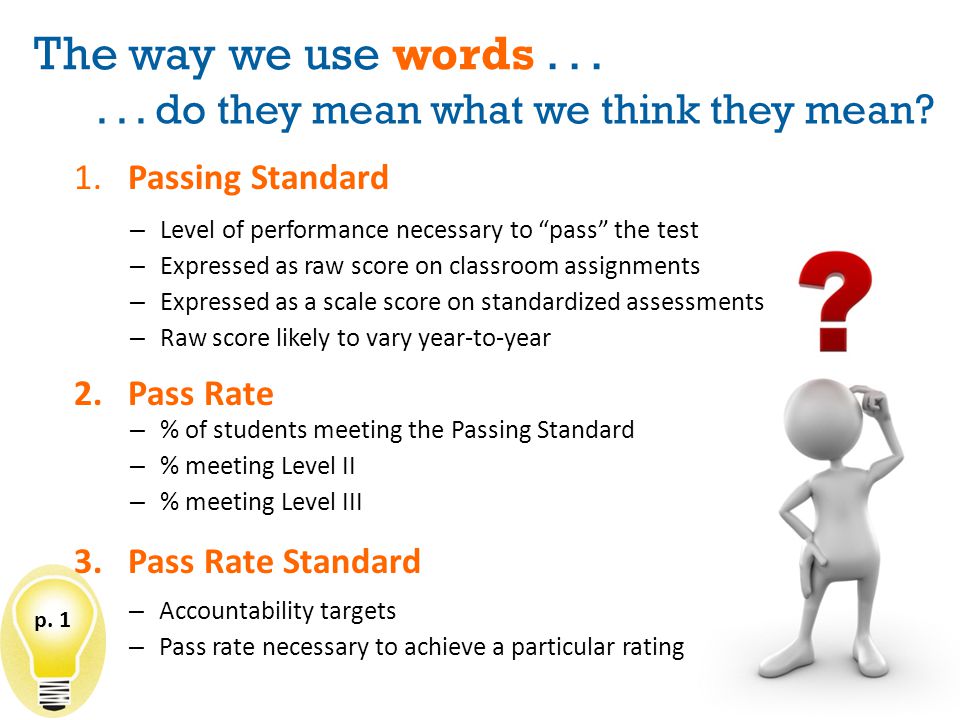 The way we use words... 1.Passing Standard... do they mean what we think they mean.