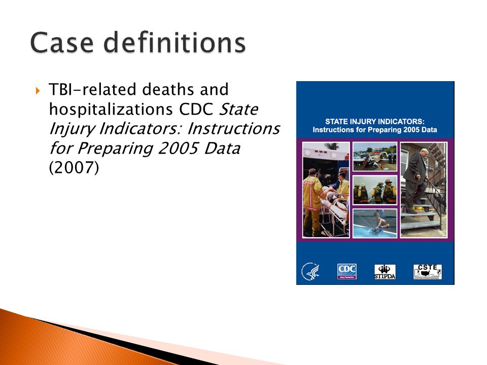  TBI-related deaths and hospitalizations CDC State Injury Indicators: Instructions for Preparing 2005 Data (2007)