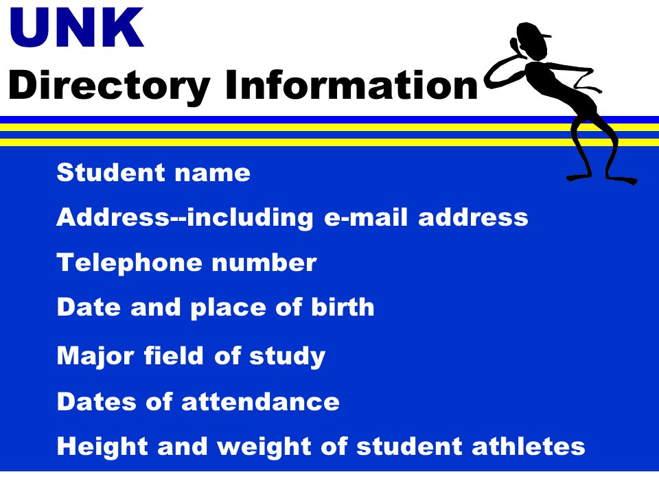 Directory Information * Certain information, known as Directory Information may be released without the student’s consent.