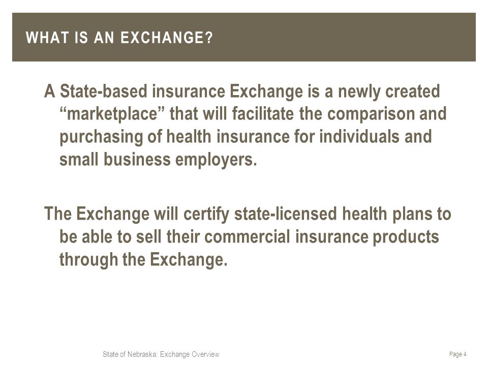 State of Nebraska: Exchange Overview WHAT IS AN EXCHANGE.
