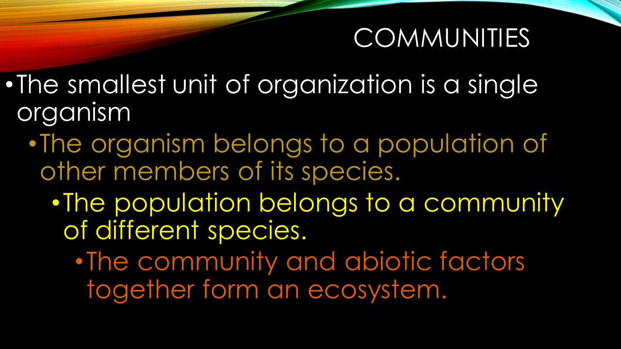 COMMUNITIES Of course, most ecosystems contain more than one type of organism.