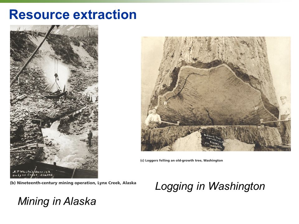 Mining in Alaska Resource extraction Logging in Washington