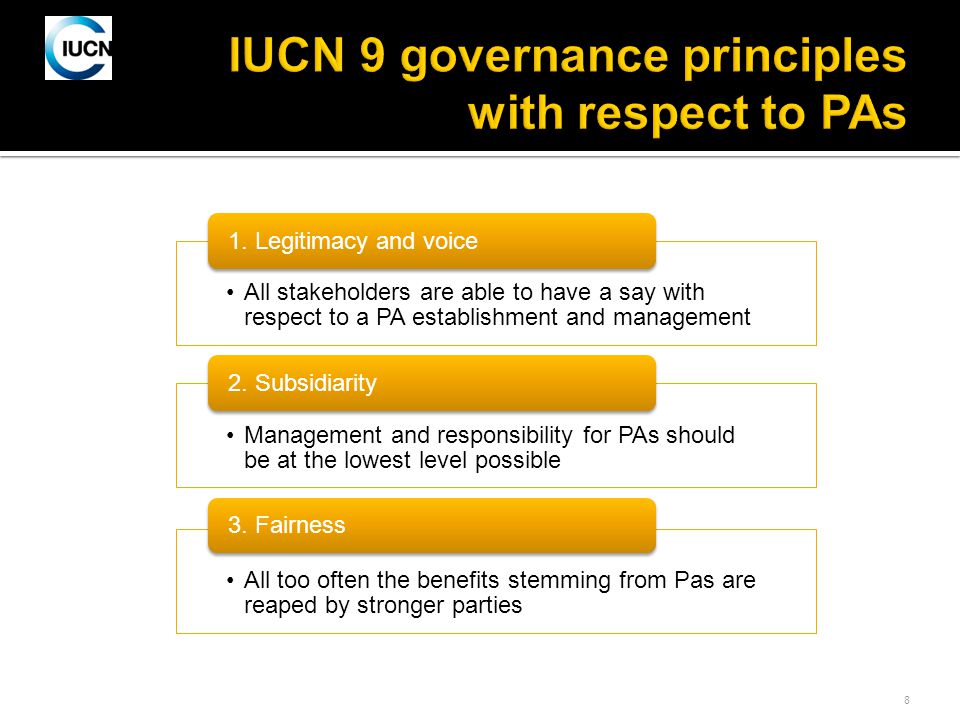 8 All stakeholders are able to have a say with respect to a PA establishment and management 1.