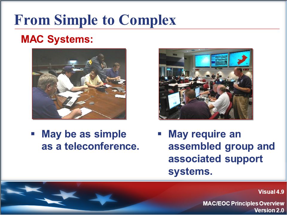 Visual 4.9 MAC/EOC Principles Overview Version 2.0 From Simple to Complex MAC Systems:  May be as simple as a teleconference.