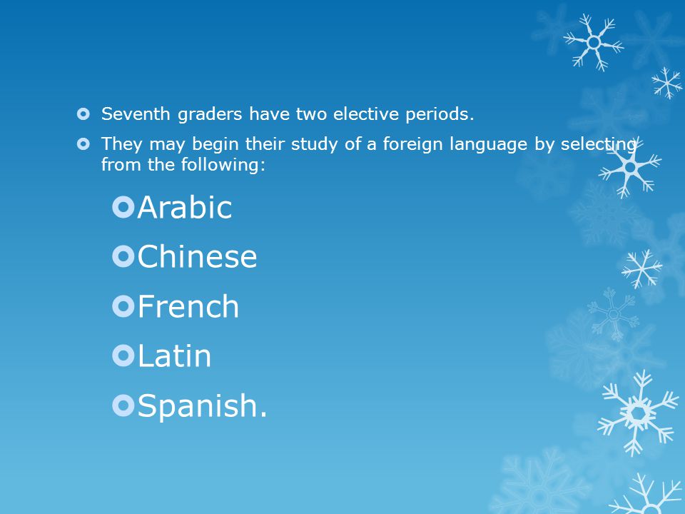  Seventh graders have two elective periods.