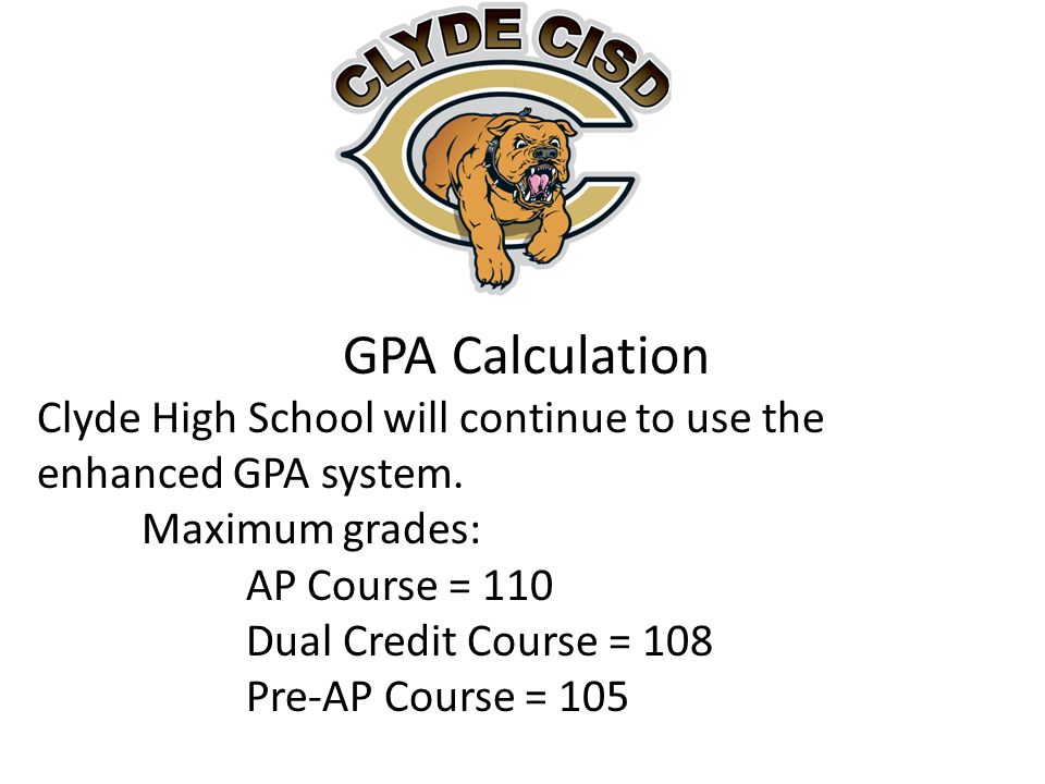 GPA Calculation Clyde High School will continue to use the enhanced GPA system.