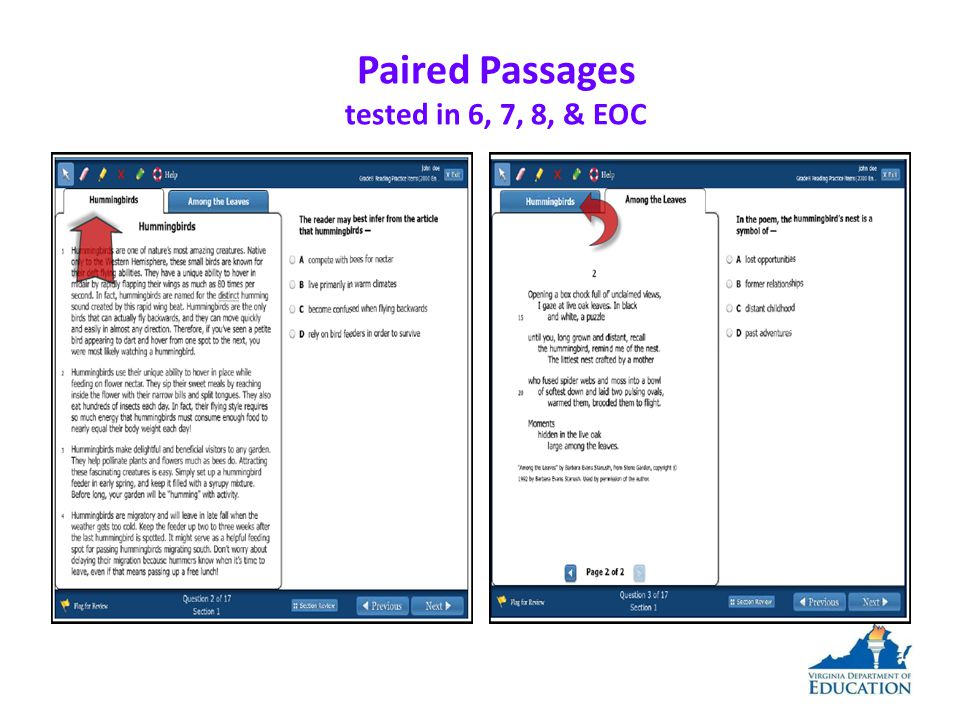 Paired Passages tested in 6, 7, 8, & EOC