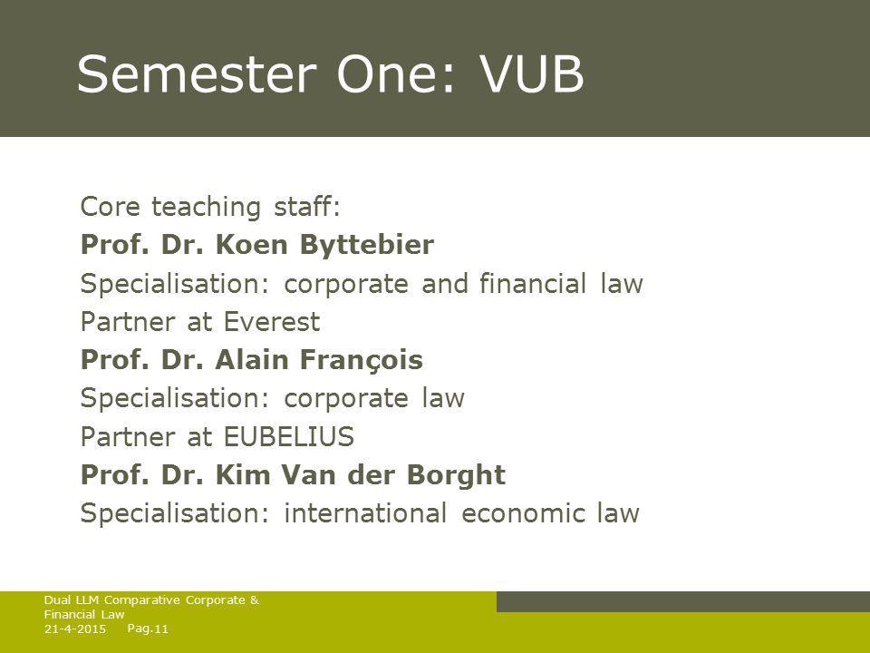 Pag. Semester One: VUB Core teaching staff: Prof.