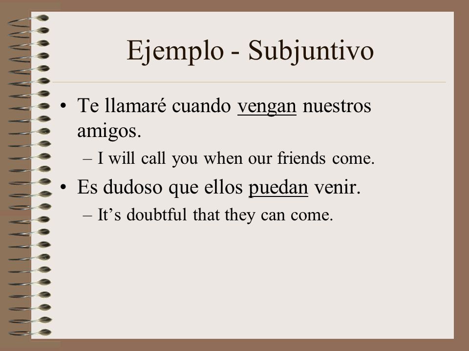 Ejemplo - Indicativo No dudo que quieren venir. –I don’t doubt that they want to come.