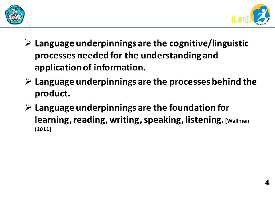  Language underpinnings are the cognitive/linguistic processes needed for the understanding and application of information.