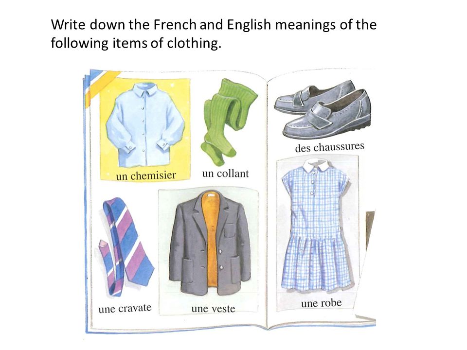 WALT: Recognise more words for clothes and colours in French. WILF: An  extended description of clothes with correct “agreements” for level ppt  download