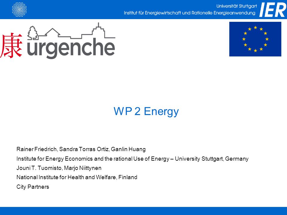 Rainer Friedrich, Sandra Torras Ortiz, Ganlin Huang Institute for Energy Economics and the rational Use of Energy – University Stuttgart, Germany Jouni T.