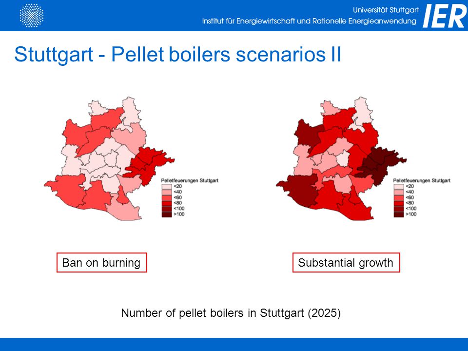 Ban on burningSubstantial growth Stuttgart - Pellet boilers scenarios II Number of pellet boilers in Stuttgart (2025)