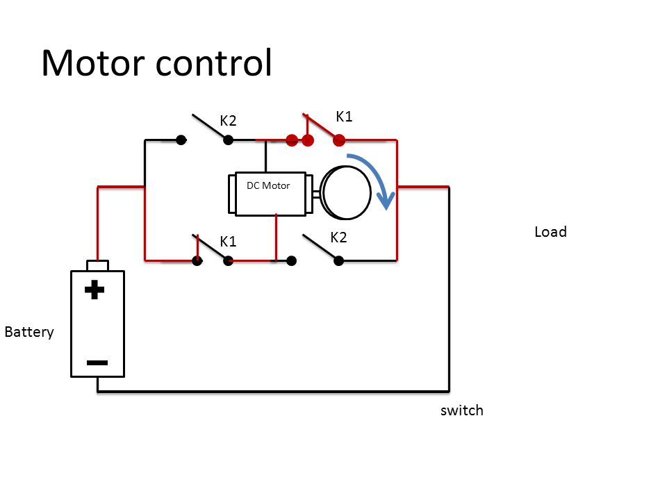 Motor control switch Load K2 K1 K2 DC Motor Battery