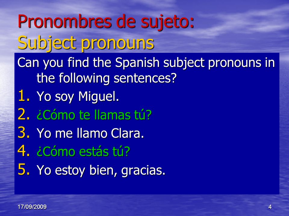 17/09/20094 Can you find the Spanish subject pronouns in the following sentences.