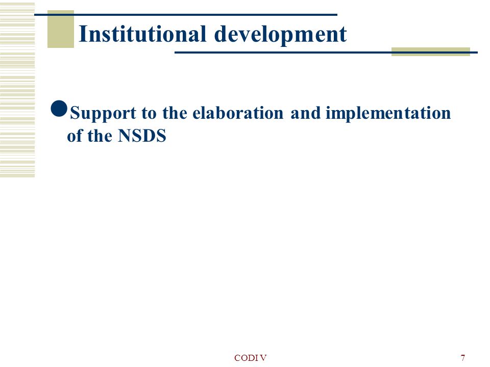 CODI V7 Institutional development Support to the elaboration and implementation of the NSDS
